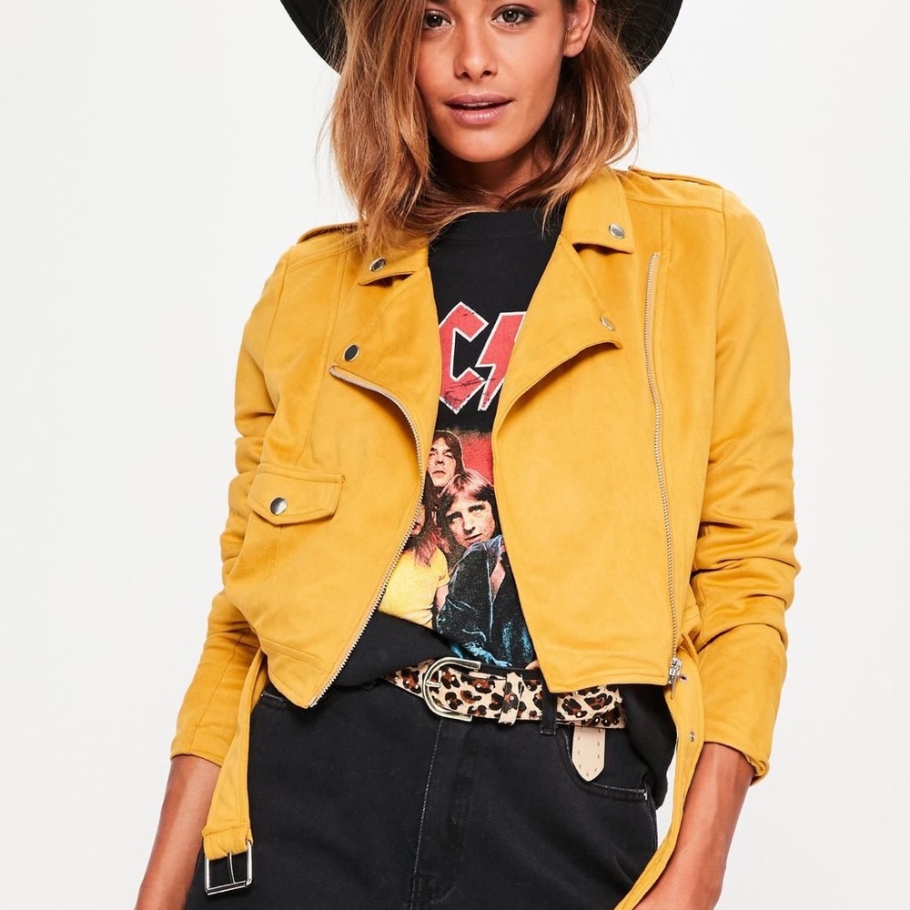 Missguided mustard faux suede biker jacket
